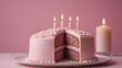 Ornate birthday cake with  pink style background