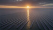 Aerial top view of solar panels or solar cells on buoy floating in lake sea or ocean