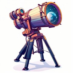 Telescope , Fantasy cartoon style, 3 D, children's realistic object for the user interface of the game. 3d vector illustration,