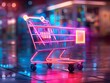 Luminous Shopping Cart Glows in Vibrant Neon Accents Key to Futuristic Mall Shopping Experience