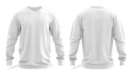 Wall Mural - Blank White Long Sleeve T-Shirt Mockup Set for Fashion Design. Cotton Clothes Templates Isolated on White Background (Front and Back Views)