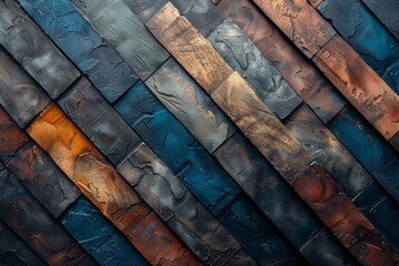 Poster - Vibrant and colorful textured wall featuring a pattern of multicolored tiles with a rustic appeal