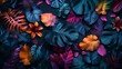 © Natalia - Vibrant tropical leaves and flowers on a dark background