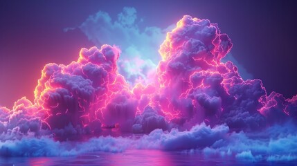 a 3d render of a colorful cloud with glowing neon, symbolizing a portal to another dimension