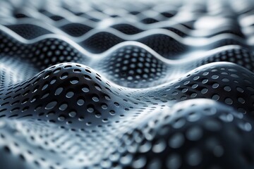 Poster - This black and white image features a mesmerizing pattern of waves and dotted textures creating a hypnotic effect