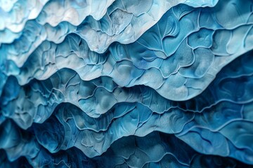 Poster - Close-up of a textured abstract pattern with wavy blue and white design reminiscent of ocean waves