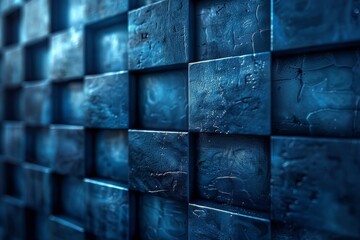 Poster - A mesmerizing image presenting a series of blue cubes in a geometric pattern with a moody ambiance