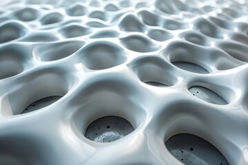 Poster - An intriguing white cellular pattern with a central focus on a blurred grey square in the center