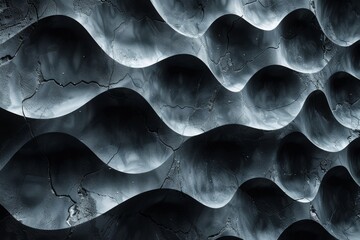 Poster - A monochrome 3D rendered landscape with a fluid and wavy surface texture resembling dunes