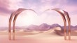 A desert landscape with two arches that form a heart shape