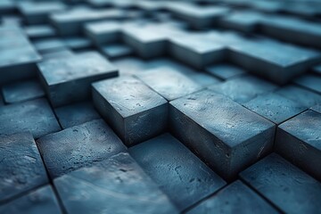 Poster - An abstract image of evenly patterned cubes with a wet surface, giving a cool and soothing aura
