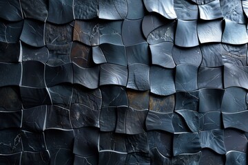 Poster - A close-up of an elegantly curved black stone wall, presenting a wave-like design with natural textures