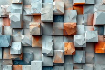 Poster - This is a 3D rendering of a textured wall with a beautiful play of shadow and light, accentuated by orange highlights