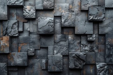 Poster - Intricate details and textures emerge in this close-up of a dark stone tile wall, exuding strength and resilience