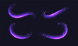 Purple speed lines, light in motion, glowing light trails. Bright motion effect, luminescent swirls. Vector decoration.