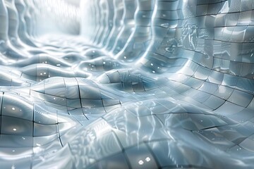 Poster - A digitally crafted image depicting undulating waves in a virtual landscape, reflecting advanced technology and innovation