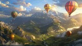 Behold the spectacle of vibrant hot air balloons rising above the rugged mountains, a dance of colors in the early morning light.