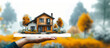 hand holding a house in a fall atmosphere, behind trees. Real estate concept 