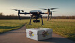 A drone flying with a package, illustrating the transformation of the shopping experience in Illinois.