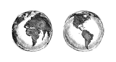 Wall Mural - Globe sketch. Hand drawn earth planet with continents and oceans. Doodle world map illustration. Planet and world sketch map with ocean and land.