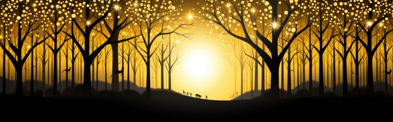 Wall Mural - Beautiful sunset over the forest