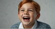 young deutsch child boy on plain bright white background laughing hysterically looking at camera background banner template ad marketing concept from Generative AI