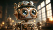 A charming steampunk-style robot stands to attention, a whimsical work of digital artistry