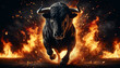 Fiery Charge of a Bull in an Explosive Market Concept