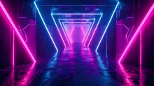 Neon Colored Room With A Blue And Pink Floor. The Room Is Lit Up With Neon Lights And Has A Futuristic Feel, Glowing, Room, Blue, Club, Space, Black, Perspective