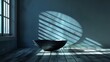 A large bowl sits in the middle of a room with a window behind it. The room is dimly lit, and the bowl casts a shadow on the wall