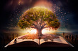 Tree that is born in a book. Planting seed tree of knowledge and wisdom in people.