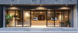 Fototapeta Natura - Coffee shop, cafe store, bar or restaurant with counter, glass windows. View from city street. Front design. Showcase. Generative ai