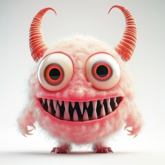 Wall Mural - A cute monster with big eyes and horns. Little Devil Pink Colored Smile Character Image Cute Space Creatures Funny Kawaii Halloween Characters - Devil Goblin, Alien Creature