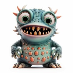 Wall Mural - A cute monster with big eyes and horns. Little Devil Blue Smile Character Image Cute Space Creatures Funny Kawaii Halloween Characters - Devil Goblin, Alien Creature