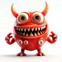Wall Mural - A cute monster with big eyes and horns. Little Devil Red Colored Smile Character Image Cute Space Creatures Funny Kawaii Halloween Characters - Devil Goblin, Alien Creature