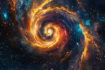 Wall Mural - A stunning digital image capturing the swirling essence of galaxies with spirals of luminous colors engaging in a cosmic dance