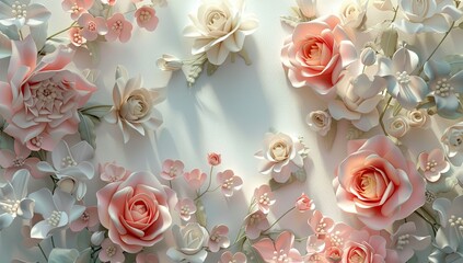 Sticker - A beautiful flower pattern on a white background, which is special for wedding cards and envelopes.