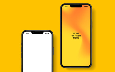 Aufkleber - 3D realistic high quality smartphone mockup with isolated background. Smart phone mockup collection. Device front view. 3D mobile phone with shadow on white background.
