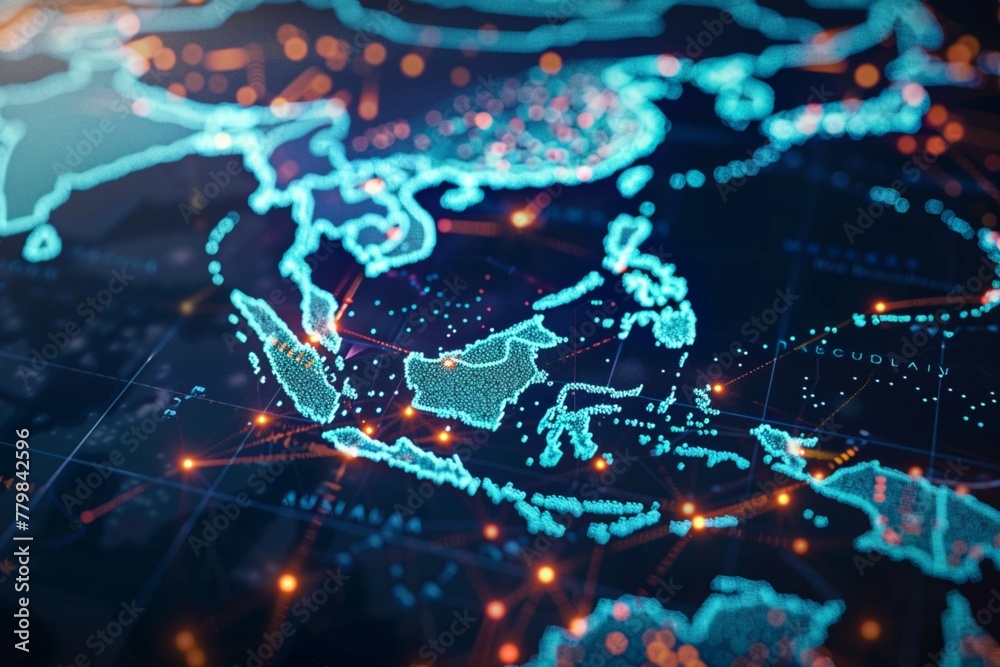 Digital map of Asia, concept of global network and connectivity, data ...