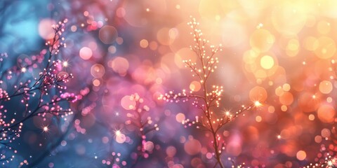 Canvas Print - Blossom floral Bokeh Sparkling lights on a soft color background, creating a dreamy and serene atmosphere.