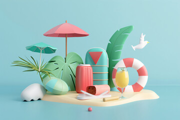 Wall Mural - Summer beach seaside 3D toy miniatures
