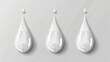 White cream droplet fall realistic 3d modern set. Clear coconut oil drop closeup illustration on transparent background. Glossy yoghurt melt leaking drip collection.