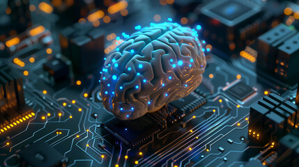 Wall Mural - brain 3d model, ai chip,circuit chip, quantum computer concept, biological computer concept, artificial intelligence chip concept, Ai	
