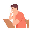 © Abdulhakim - Man character sitting bored and tired. Flat style vector