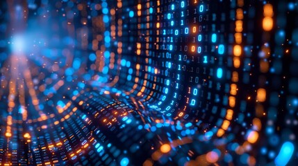 Poster - Binary code matrix background depicting the complexity, connectivity, and data flood of modern digital technology.
