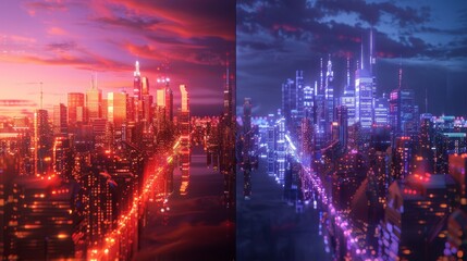 Poster - Concepts for a techno mega city; urban and futuristic technology, original 3D render.
