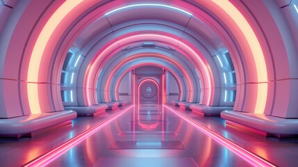 Leinwandbilder - A futuristic background, sci-fi, modern future interior is rendered in 3D.