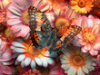 Vivid Butterfly Alighting on Colorful Blooms in a Kaleidoscopic Floral Landscape
