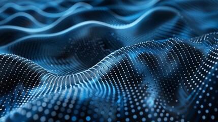 Fototapete - The dots are blue waves on a gradient texture background. Abstract technology big data background in 3D.