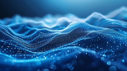 Poster - An abstract digital wave. On the background is the blue circular shape. The wave is futuristic and full of big data. A 3D rendering is used.